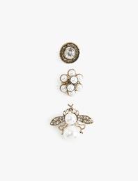 İncili Taşlı Arı Detaylı 3'lü Broş Seti