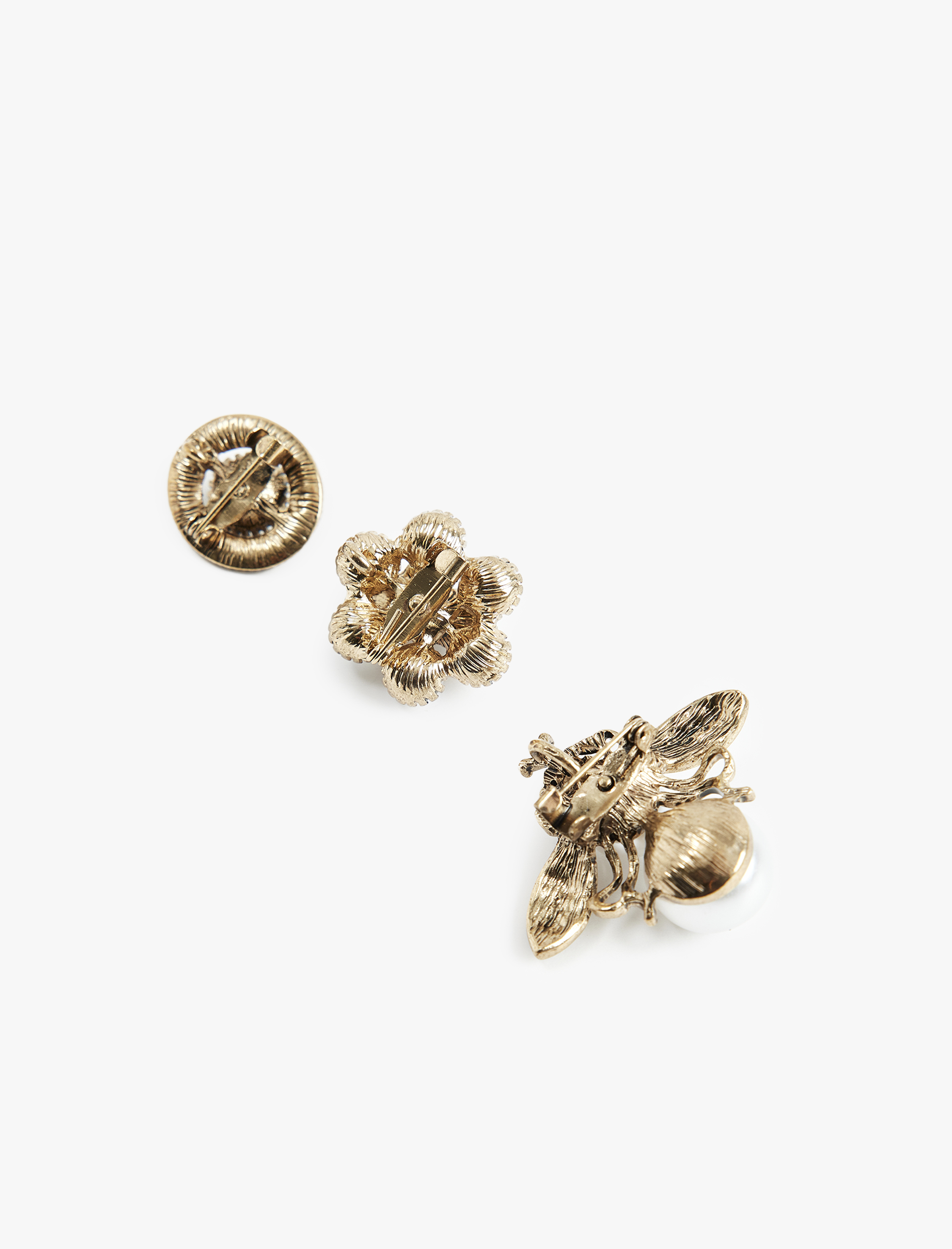  Kadın İncili Taşlı Arı Detaylı 3'lü Broş Seti