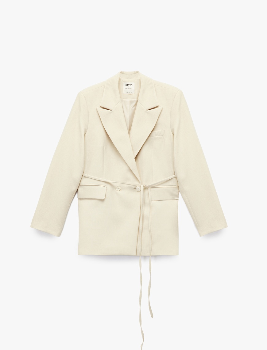   Koton X Sima Tarkan - Kruvaze Uzun Kollu Kemerli Oversize Blazer Ceket