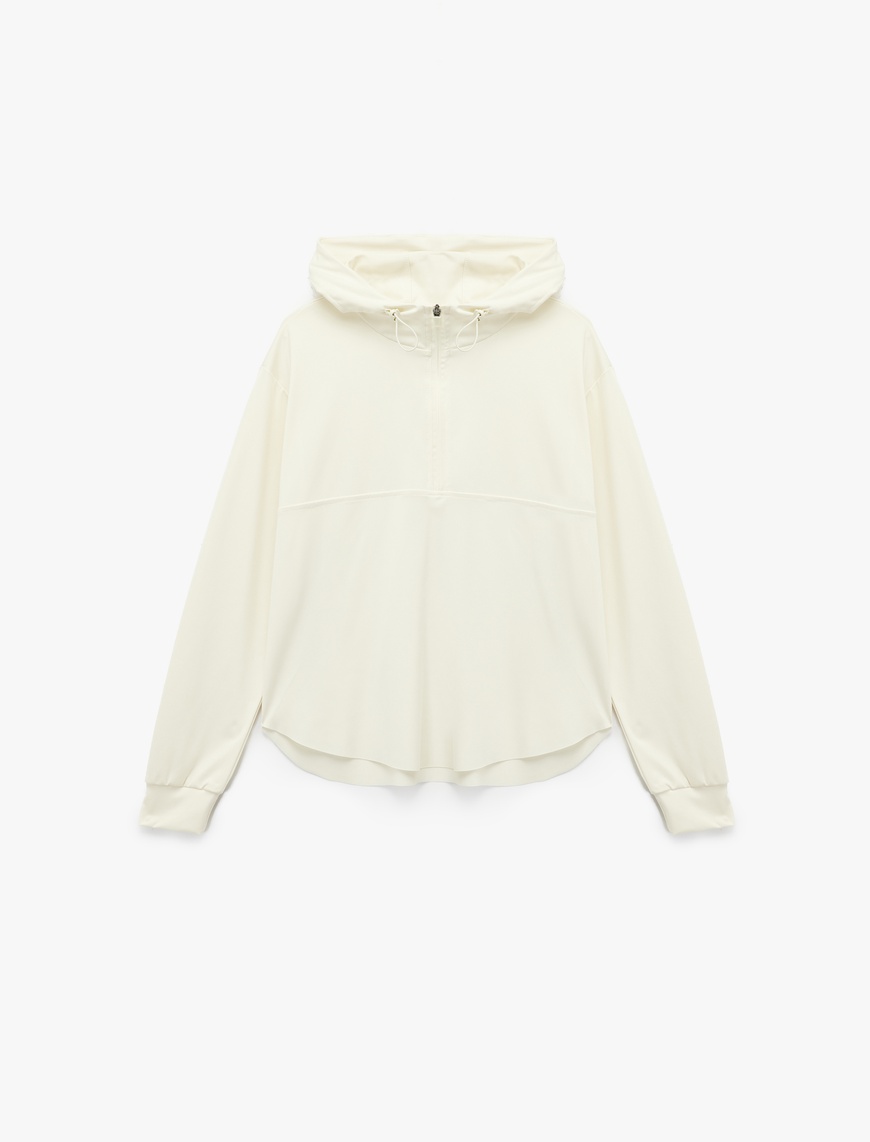   Yarım Fermuarlı Kapüşonlu Oversize Spor Sweatshirt