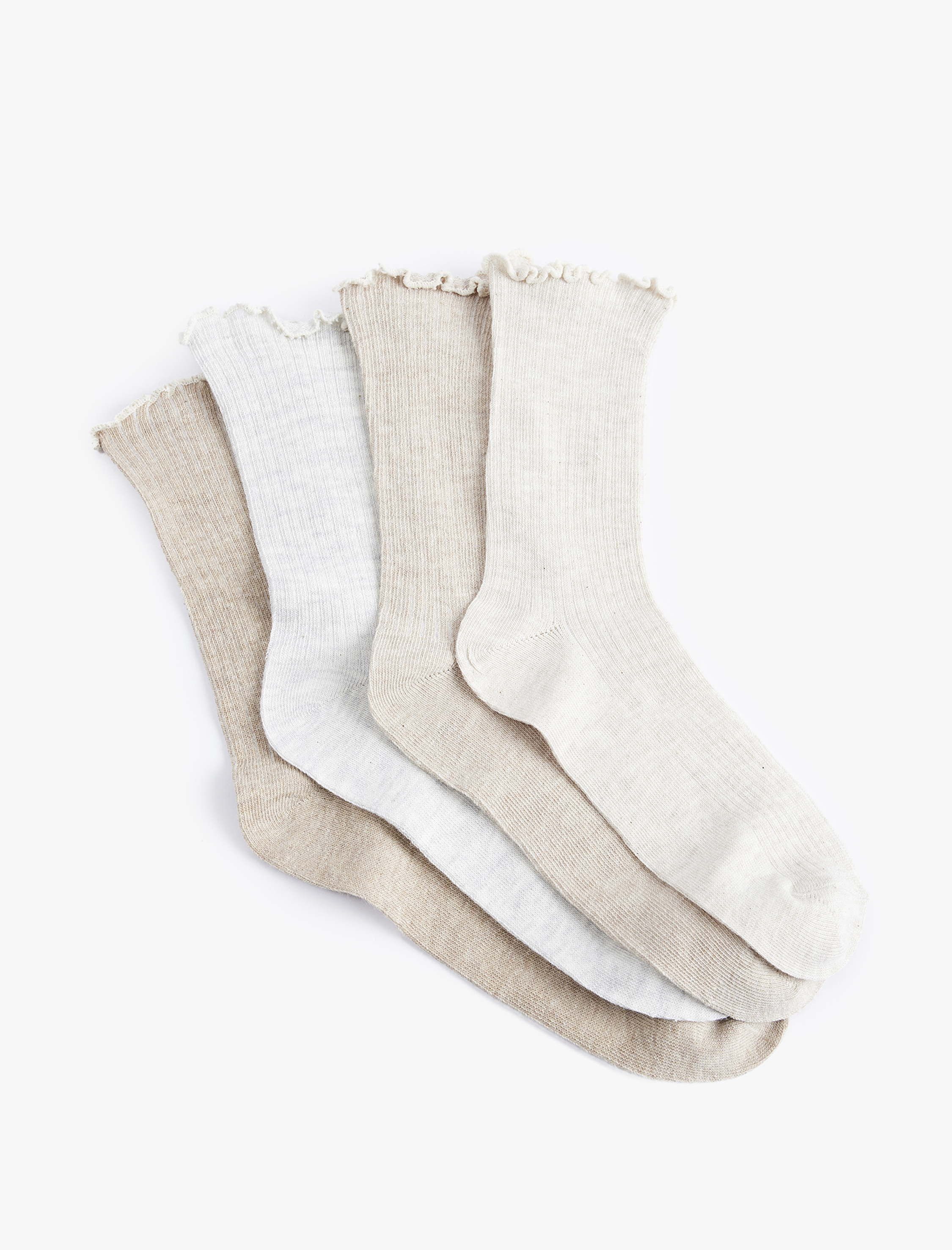  Kadın Pamuk Karışımlı Fırfırlı 4'lü Soket Çorap Seti
