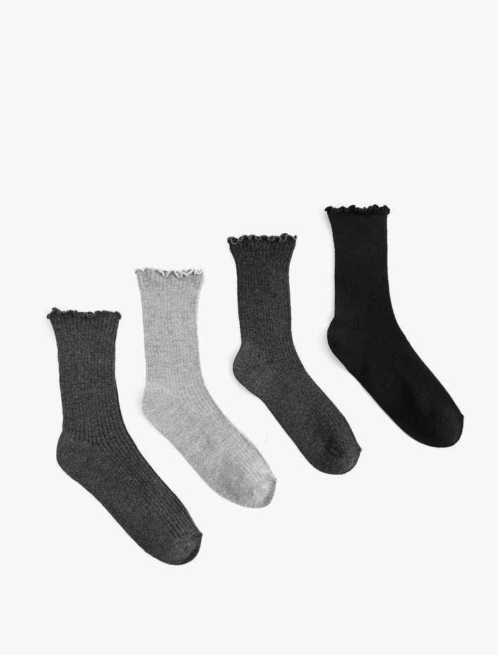 Kadın Pamuk Karışımlı Fırfırlı 4'lü Soket Çorap Seti