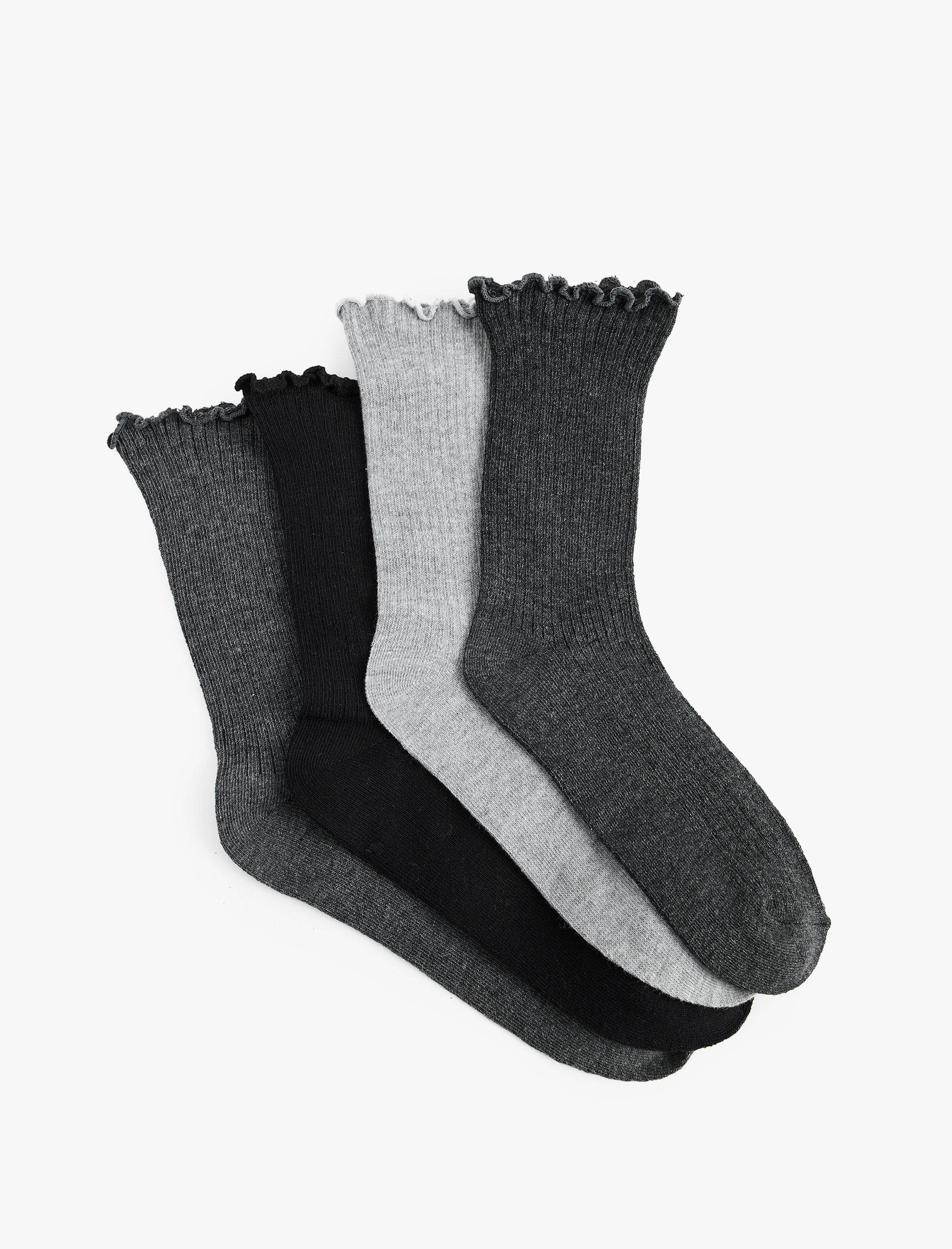  Kadın Pamuk Karışımlı Fırfırlı 4'lü Soket Çorap Seti