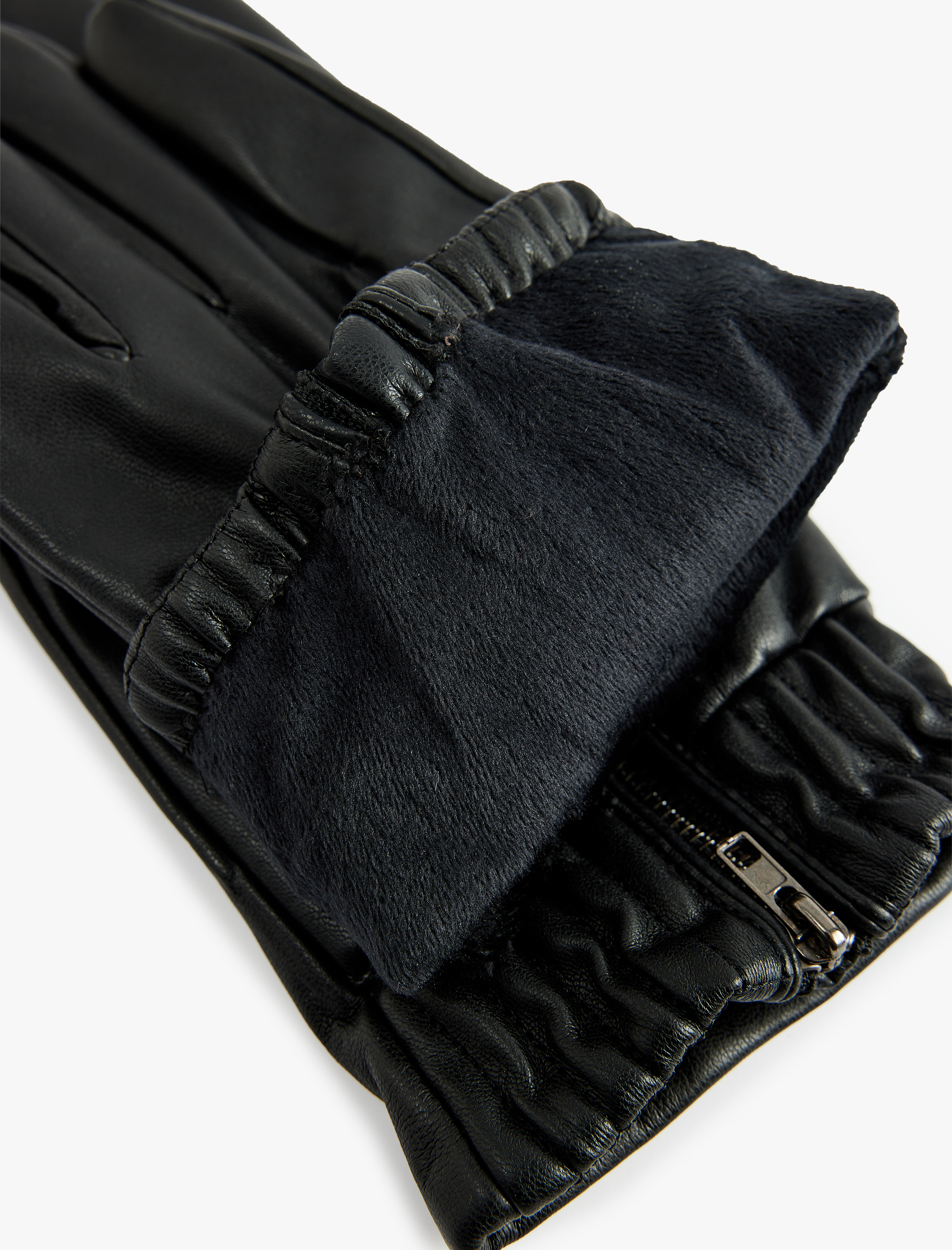  Erkek Fermuar Detaylı Suni Deri Eldiven