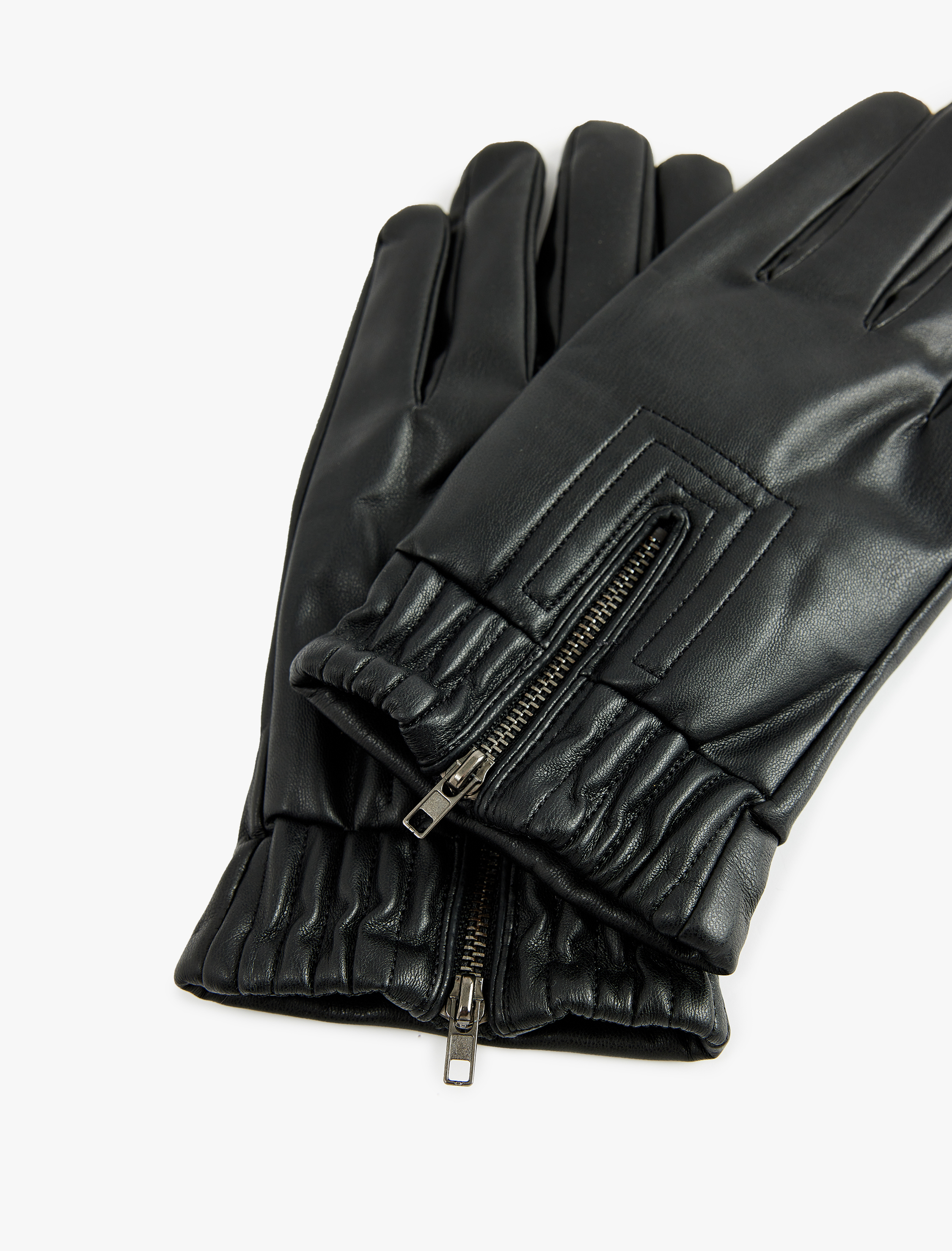  Erkek Fermuar Detaylı Suni Deri Eldiven