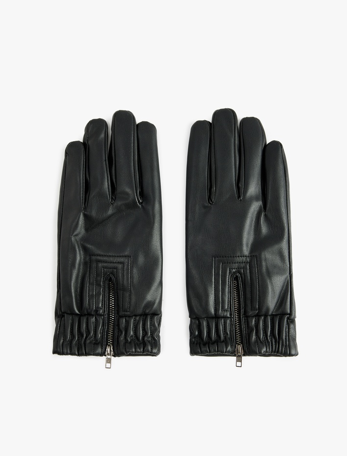 Erkek Fermuar Detaylı Suni Deri Eldiven