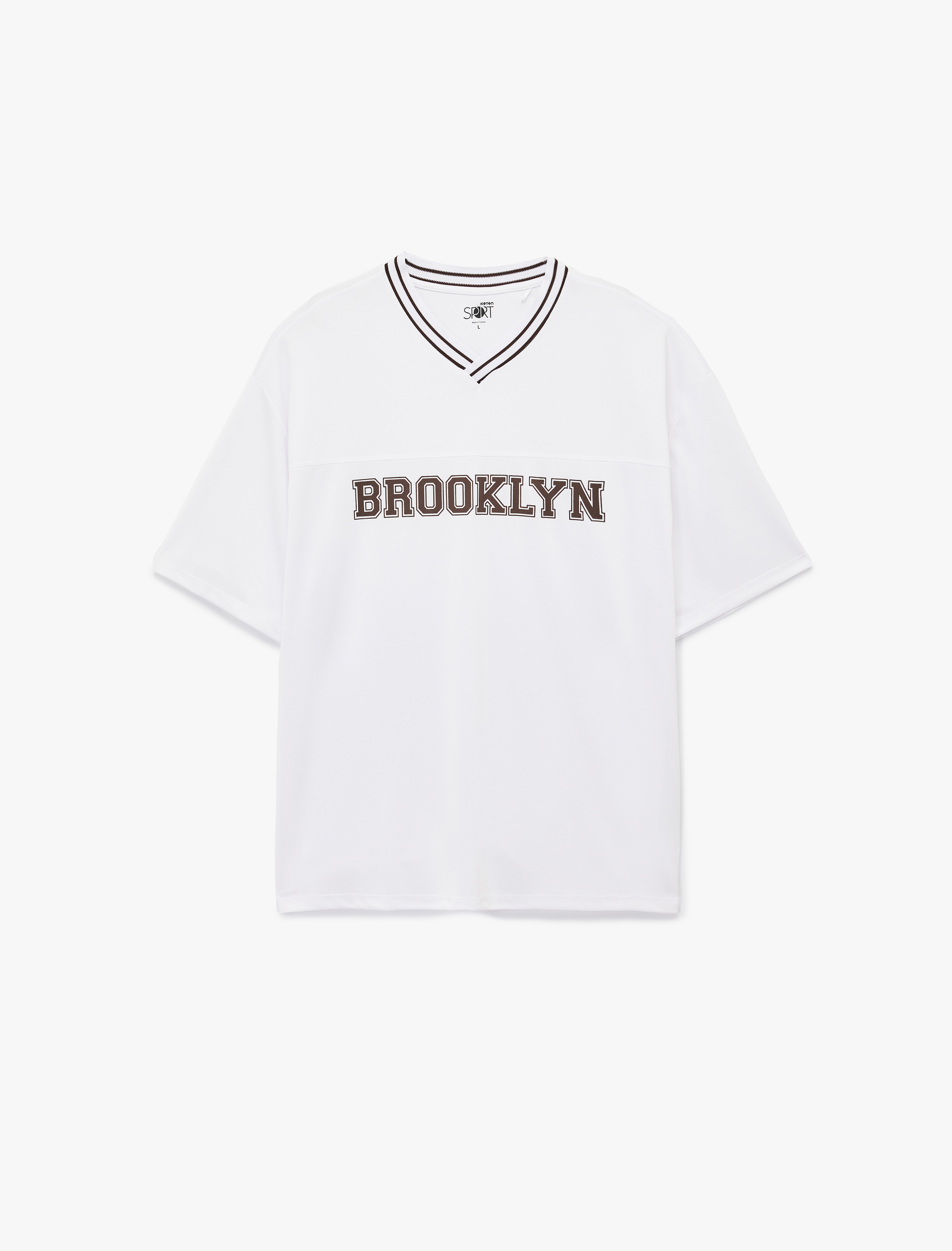 Oversize Kısa Kollu V Yaka Baskılı Spor Tişört