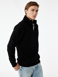 Uzun Kollu Ribanalı Yarım Fermuarlı Sweatshirt