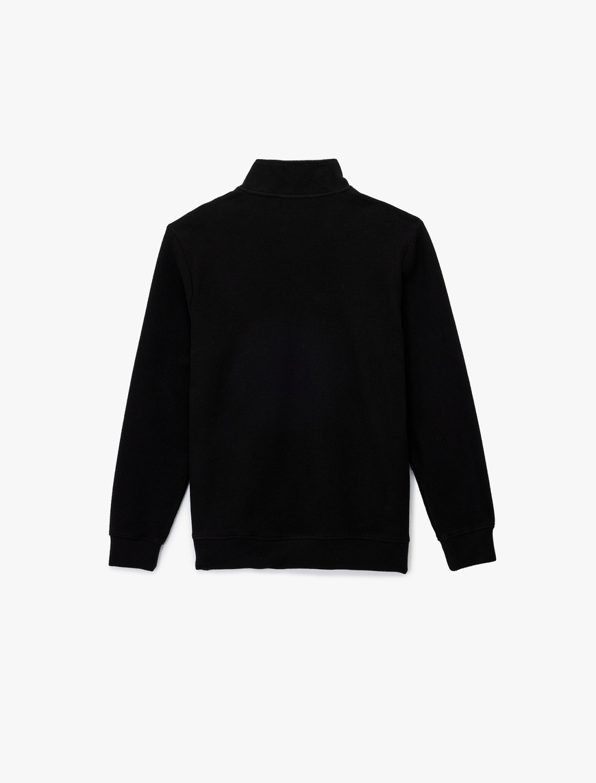   Uzun Kollu Ribanalı Yarım Fermuarlı Sweatshirt