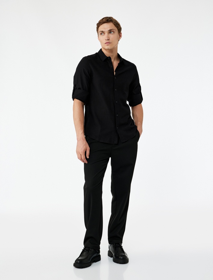  Uzun Kollu Pamuklu Regular Fit Kol Detaylı Klasik Gömlek