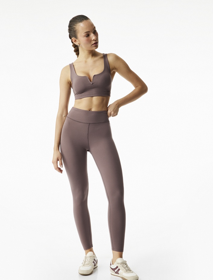  Yüksek Bel Slim Fit İnterlok Spor Tayt