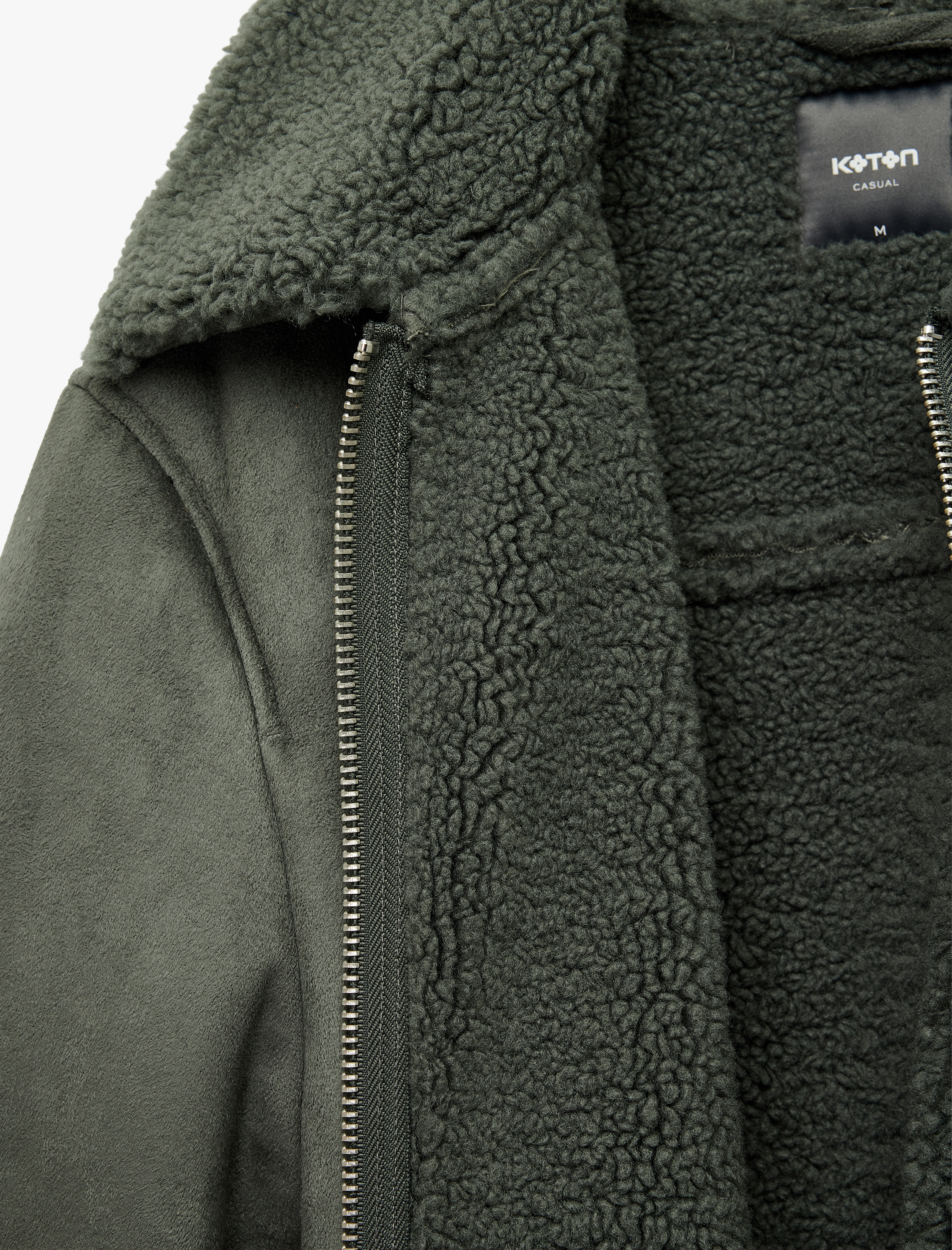 Peluş Yaka Fermuarlı Slim Fit Uzun Kollu Suni Süet Ceket