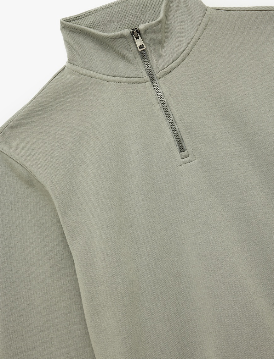   Uzun Kollu Şardonlu Basic Yarım Fermuarlı Sweatshirt