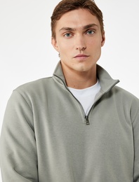 Uzun Kollu Şardonlu Basic Yarım Fermuarlı Sweatshirt