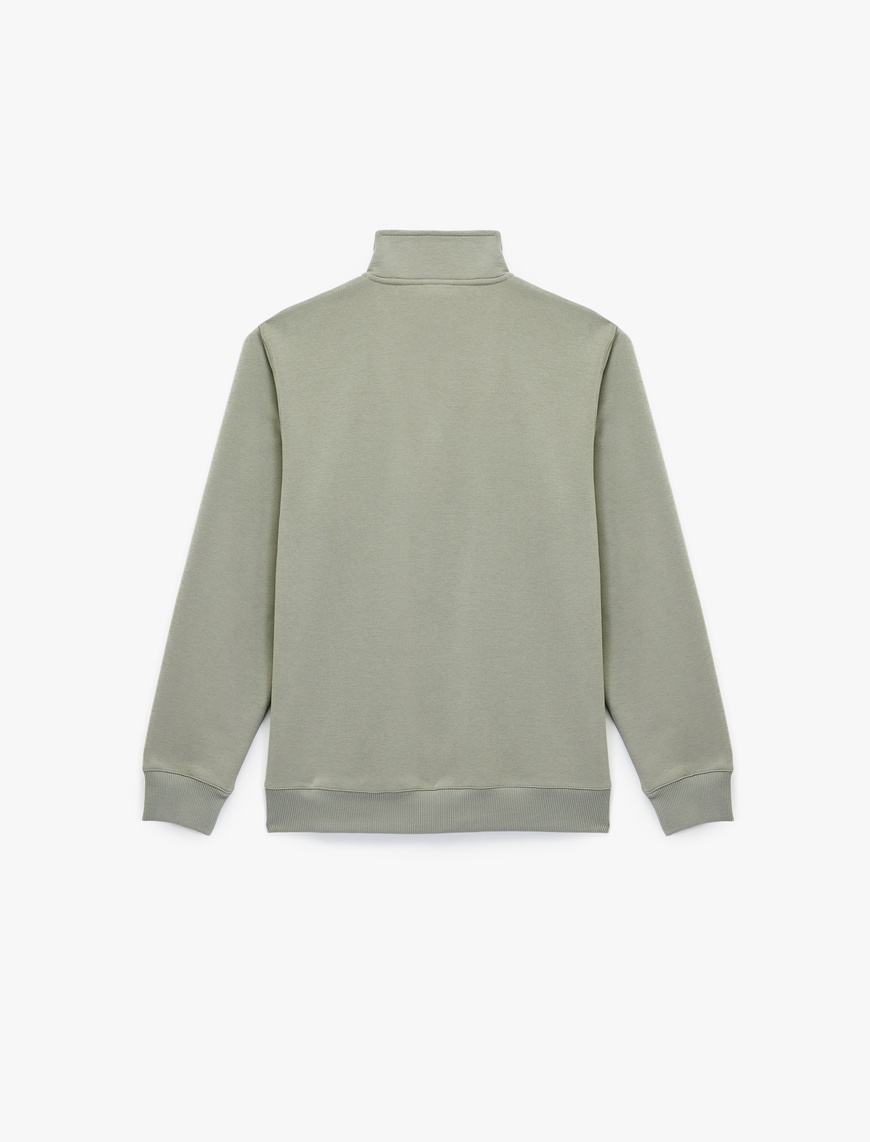   Uzun Kollu Şardonlu Basic Yarım Fermuarlı Sweatshirt