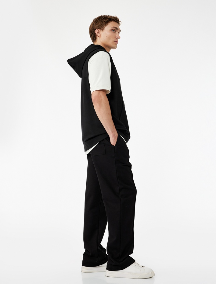  Pamuklu Cepli Dikiş Detaylı Beli Bağcıklı Eşofman Altı