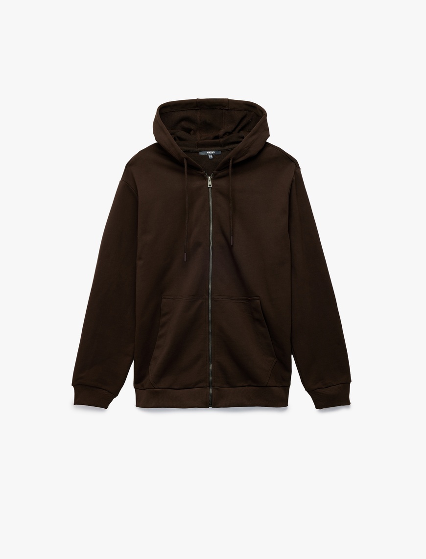   Pamuklu Uzun Kollu Fermuarlı Cep Detaylı Kapüşonlu Sweatshirt
