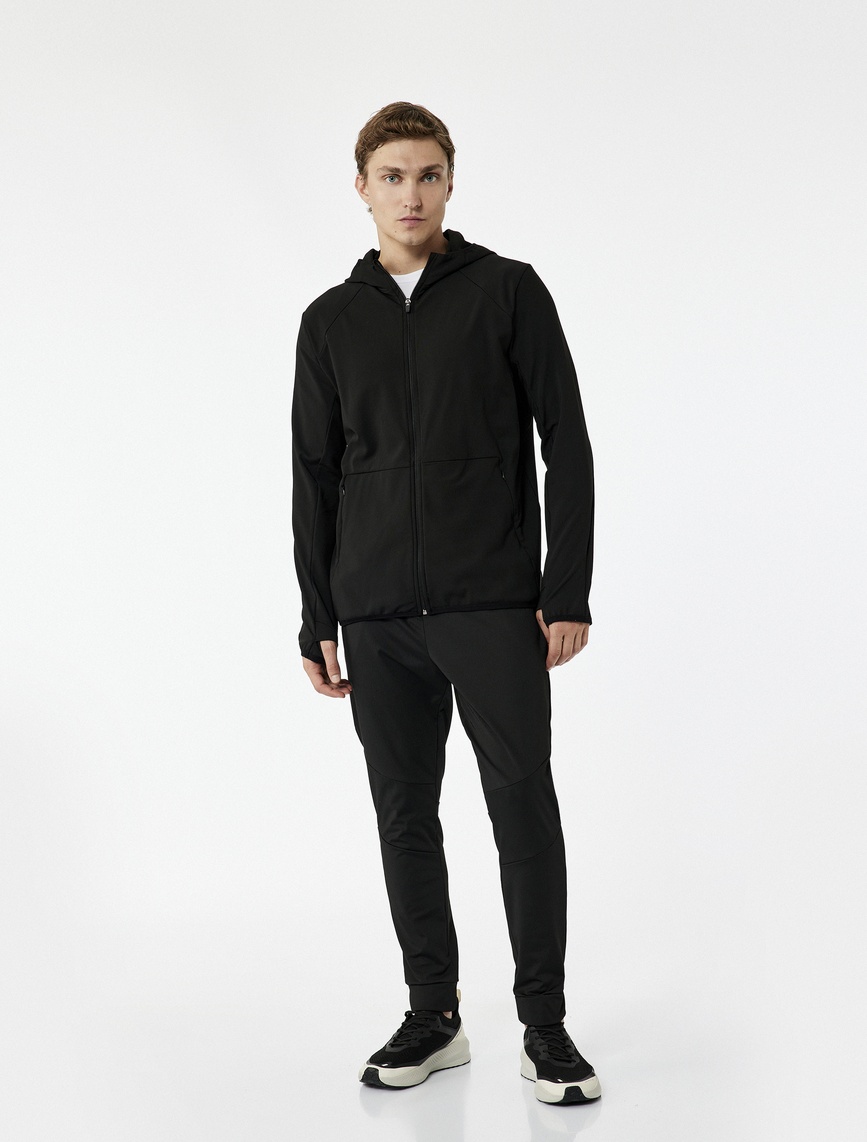   Slim Fit Uzun Kollu Fermuarlı Cep Detaylı Kapşonlu Spor Sweatshirt