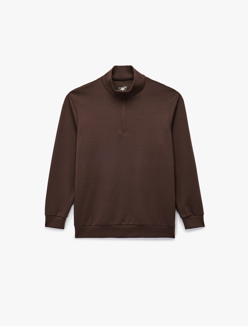   Pamuklu Uzun Kollu Dik Yaka Oversize Yarım Fermuarlı Spor Sweatshirt