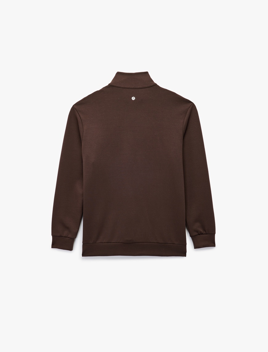   Pamuklu Uzun Kollu Dik Yaka Oversize Yarım Fermuarlı Spor Sweatshirt