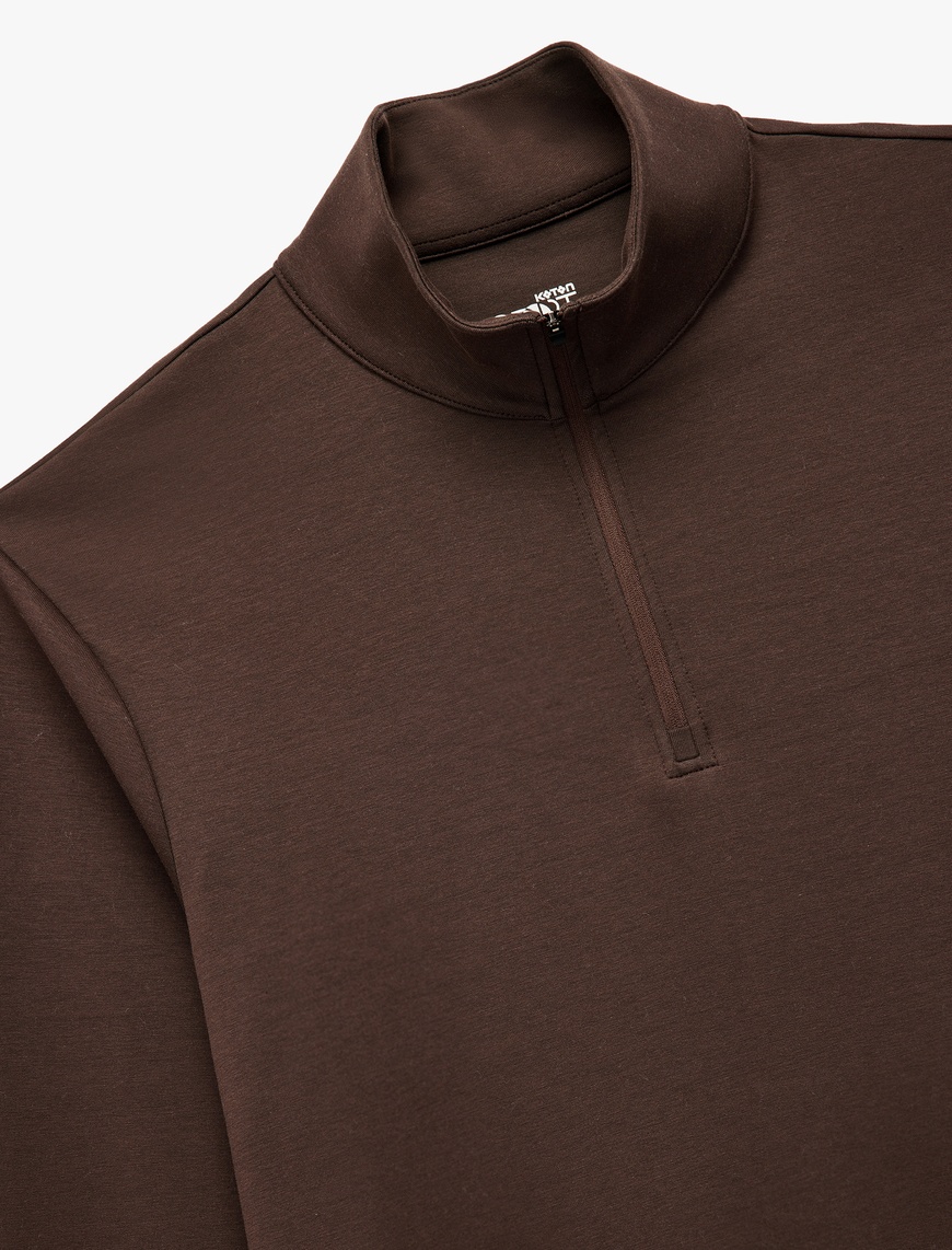   Pamuklu Uzun Kollu Dik Yaka Oversize Yarım Fermuarlı Spor Sweatshirt