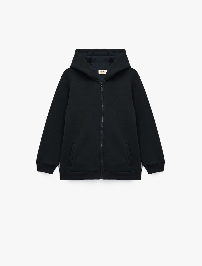 Erkek Çocuk Şardonlu Uzun Kollu Fermuarlı Kapşonlu Sweatshirt