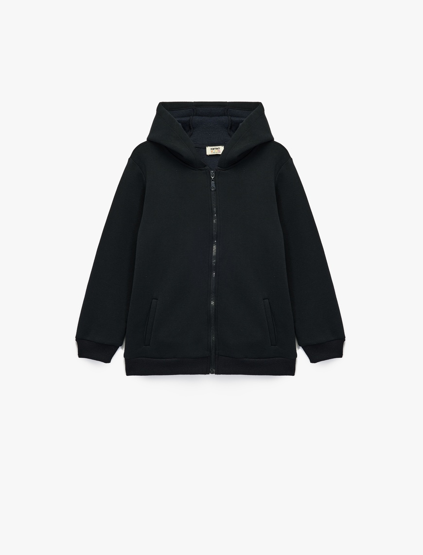  Erkek Çocuk Şardonlu Uzun Kollu Fermuarlı Kapşonlu Sweatshirt