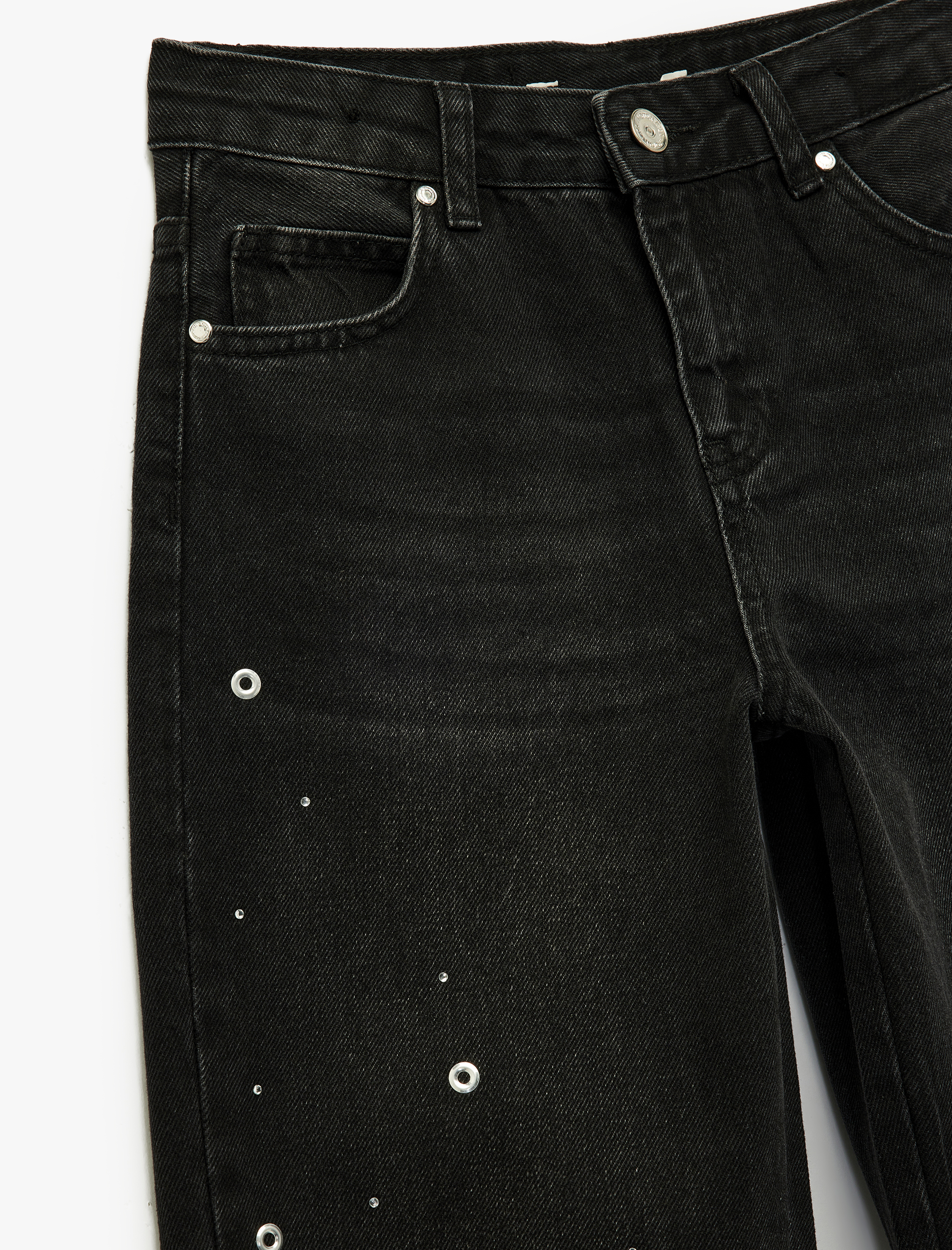 Kız Çocuk Pamuklu Loose Fit Zımba Detaylı Geniş Paça Denim Pantolon