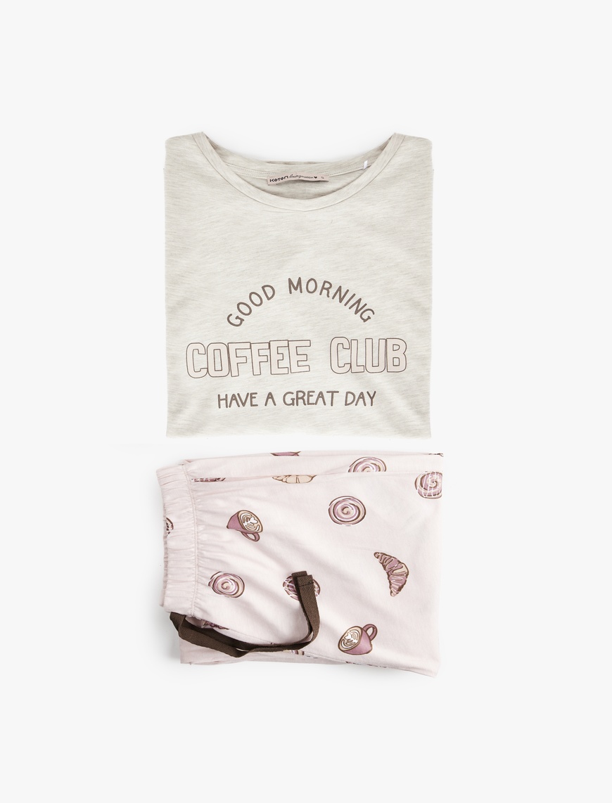   Pamuklu Baskılı Uzun Kollu Pijama Takımı