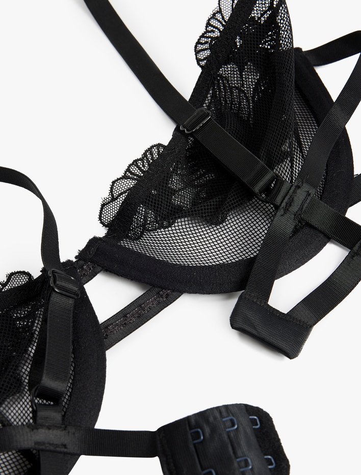  File Kumaş Çiçekli Tül Detaylı Dolgusuz Balenli Sütyen