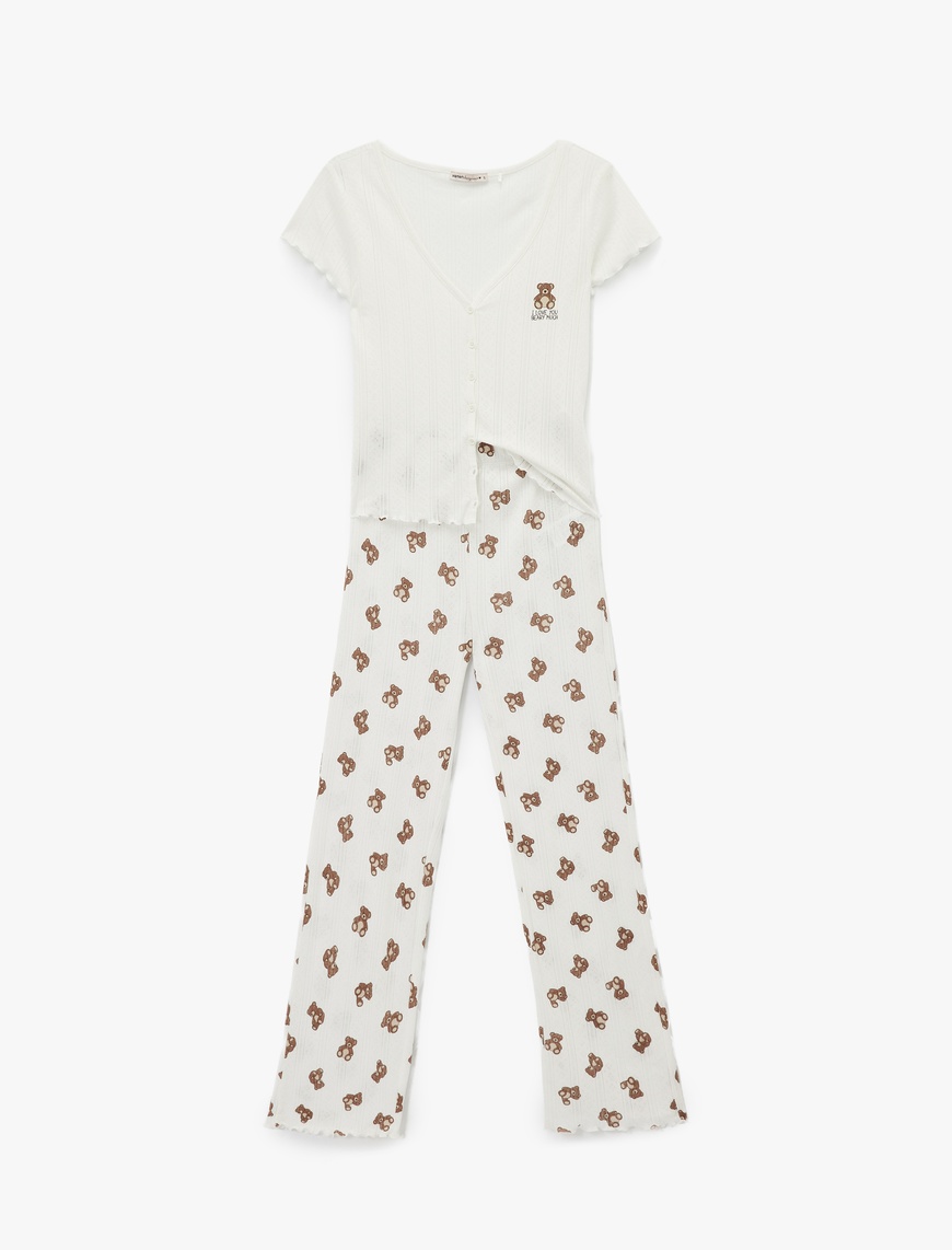   Pamuklu Kısa Kollu Düğmeli Pijama Takımı
