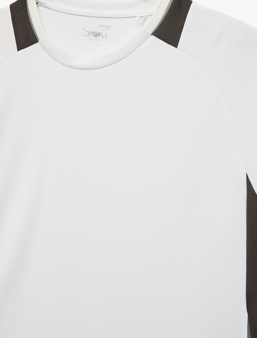   Kısa Reglan Kollu Renk Kontrastlı Bisiklet Yaka Spor Tişört
