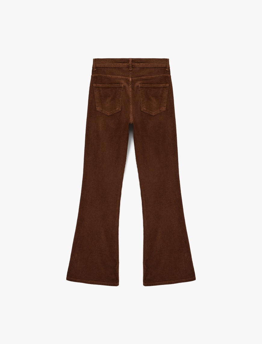   Dar Kesim Düğmeli Cepli İspanyol Paça Kadife Pantolon - Flare Jeans