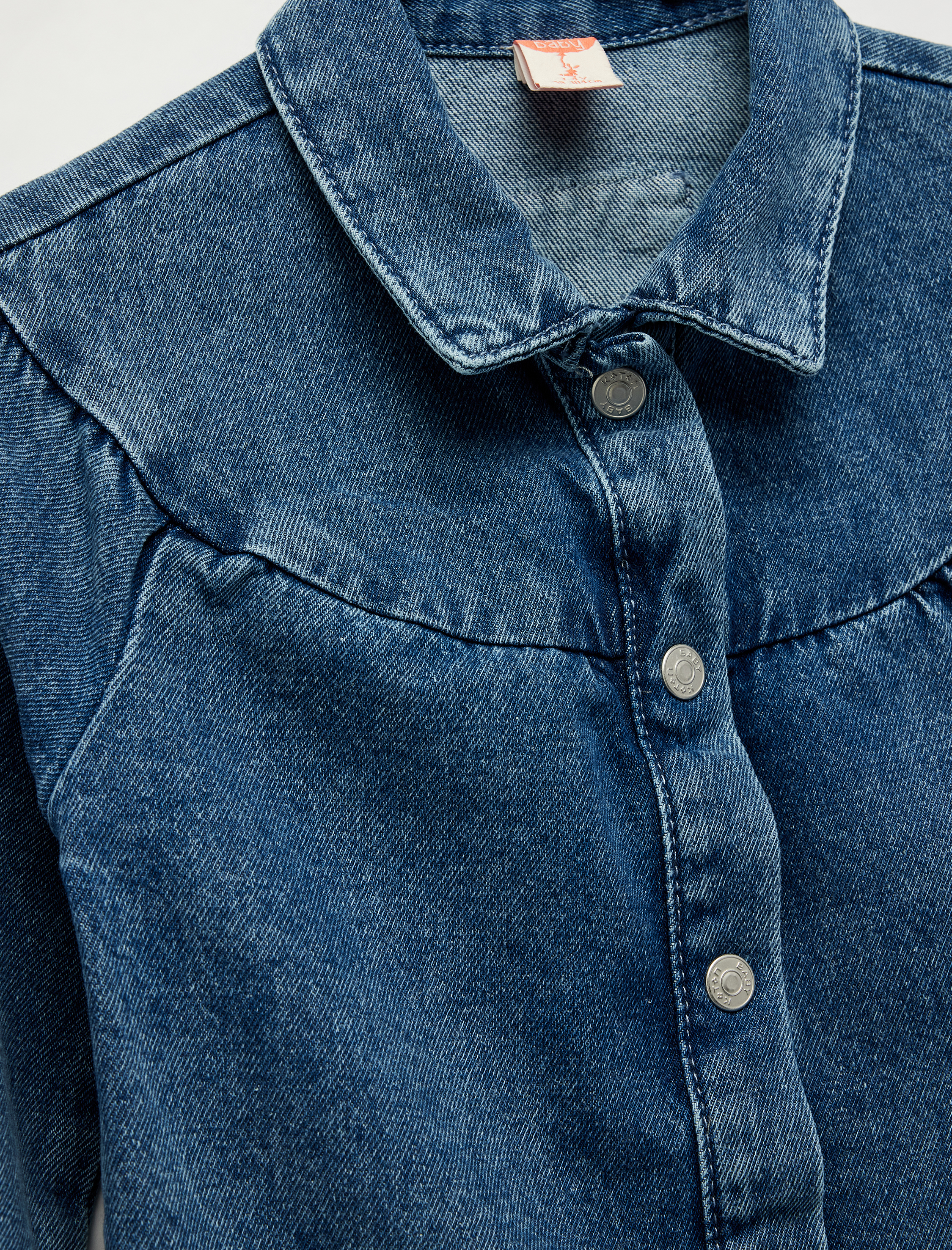  Kız Bebek Pamuklu Uzun Kollu Gömlek Yaka Denim Elbise