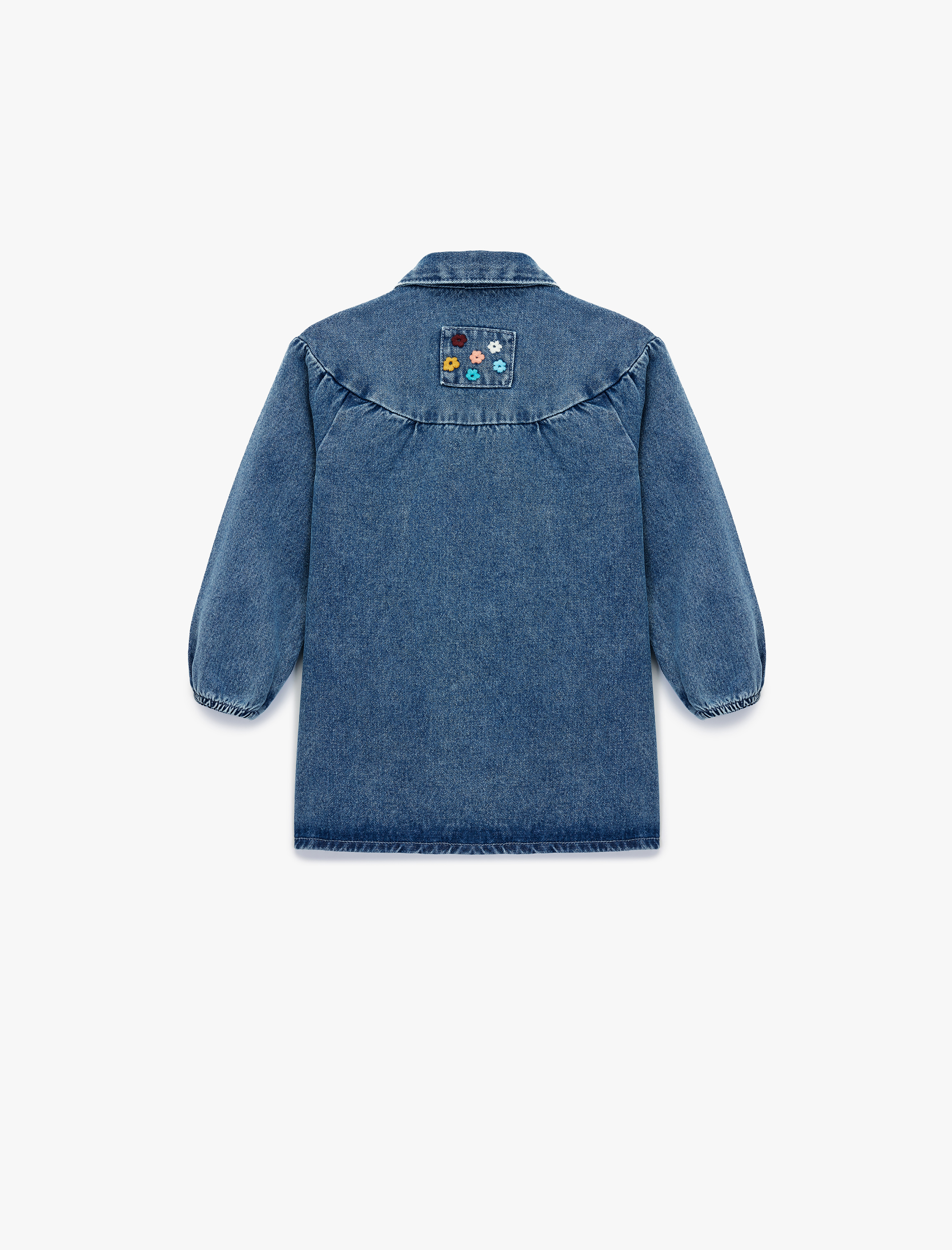  Kız Bebek Pamuklu Uzun Kollu Gömlek Yaka Denim Elbise