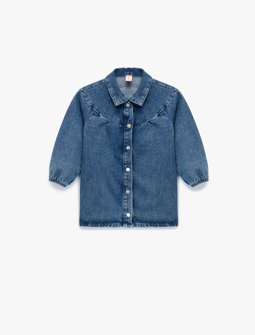  Kız Bebek Pamuklu Uzun Kollu Gömlek Yaka Denim Elbise