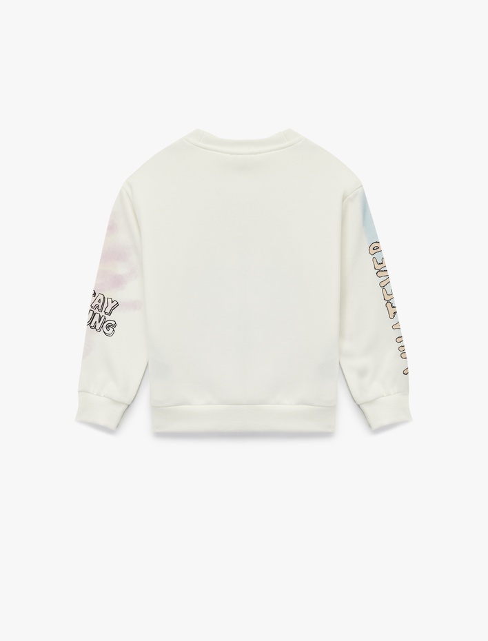 Kız Çocuk Uzun Kollu Bisiklet Yaka Baskılı Şardonlu Sweatshirt