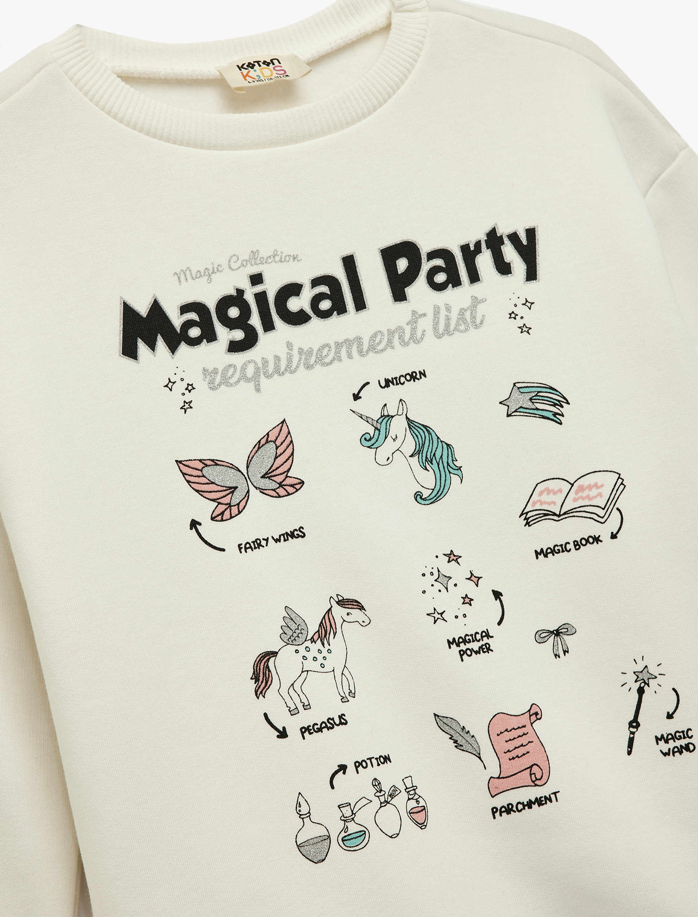  Kız Çocuk Şardonlu Uzun Kollu Bisiklet Yaka Baskılı Sweatshirt