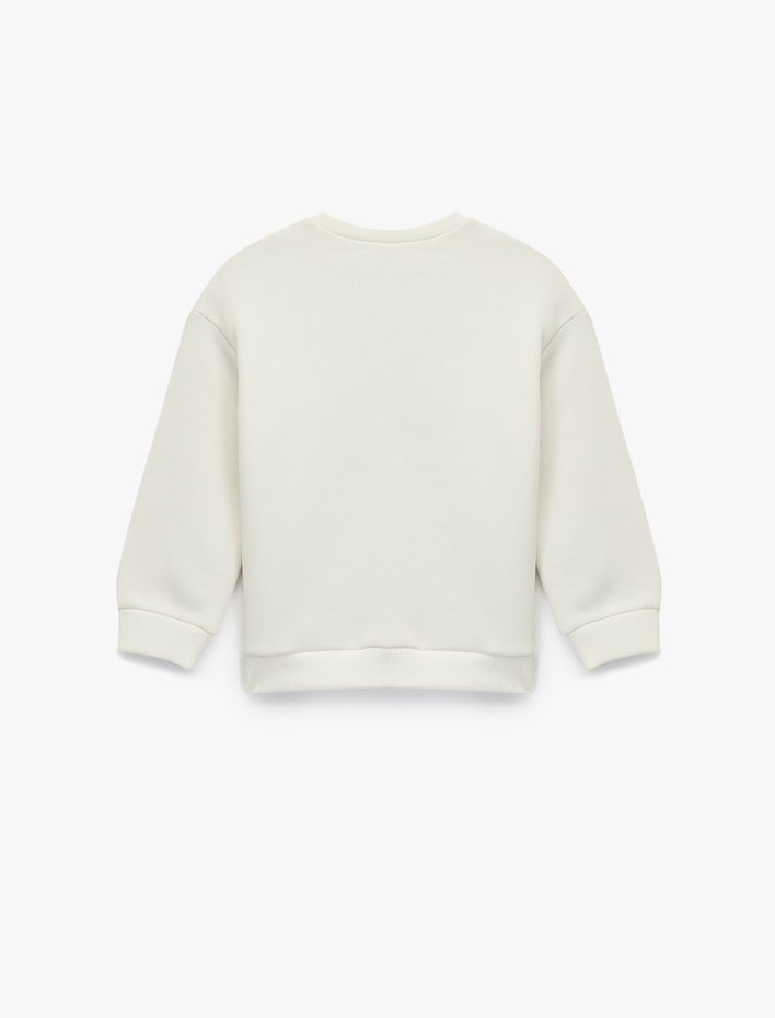 Kız Çocuk Şardonlu Uzun Kollu Bisiklet Yaka Baskılı Sweatshirt