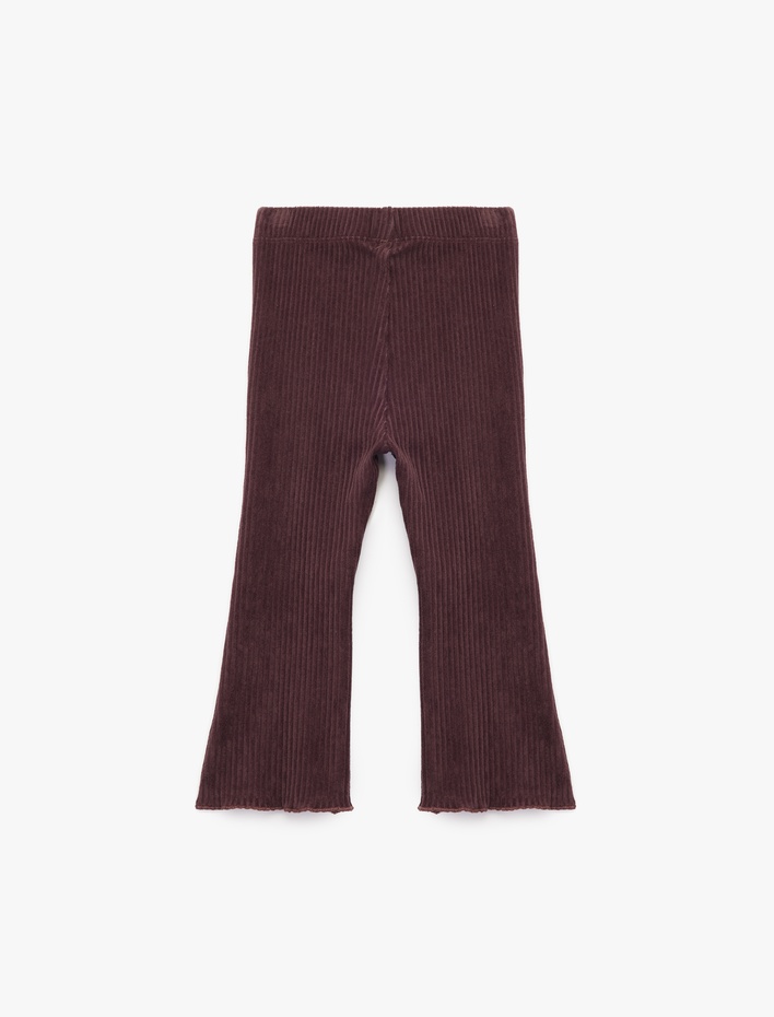 Kız Bebek Pamuklu  Beli Lastikli Basic Kadife İspanyol Paça Tayt