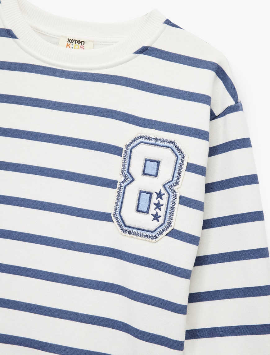 Kız Çocuk Şardonlu Bisiklet Yaka Uzun Kollu Nakış Detaylı Çizgili Sweatshirt