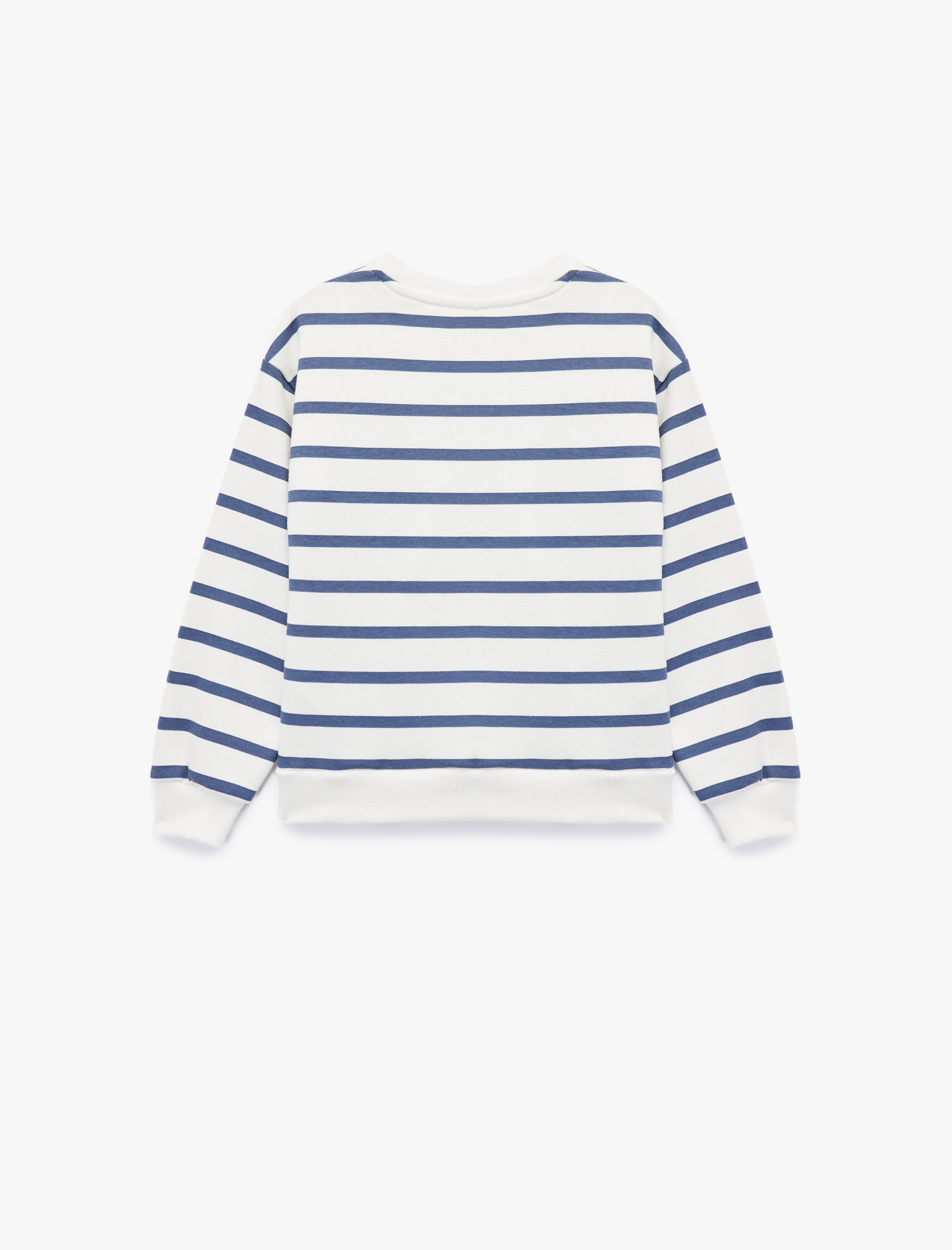 Kız Çocuk Şardonlu Bisiklet Yaka Uzun Kollu Nakış Detaylı Çizgili Sweatshirt