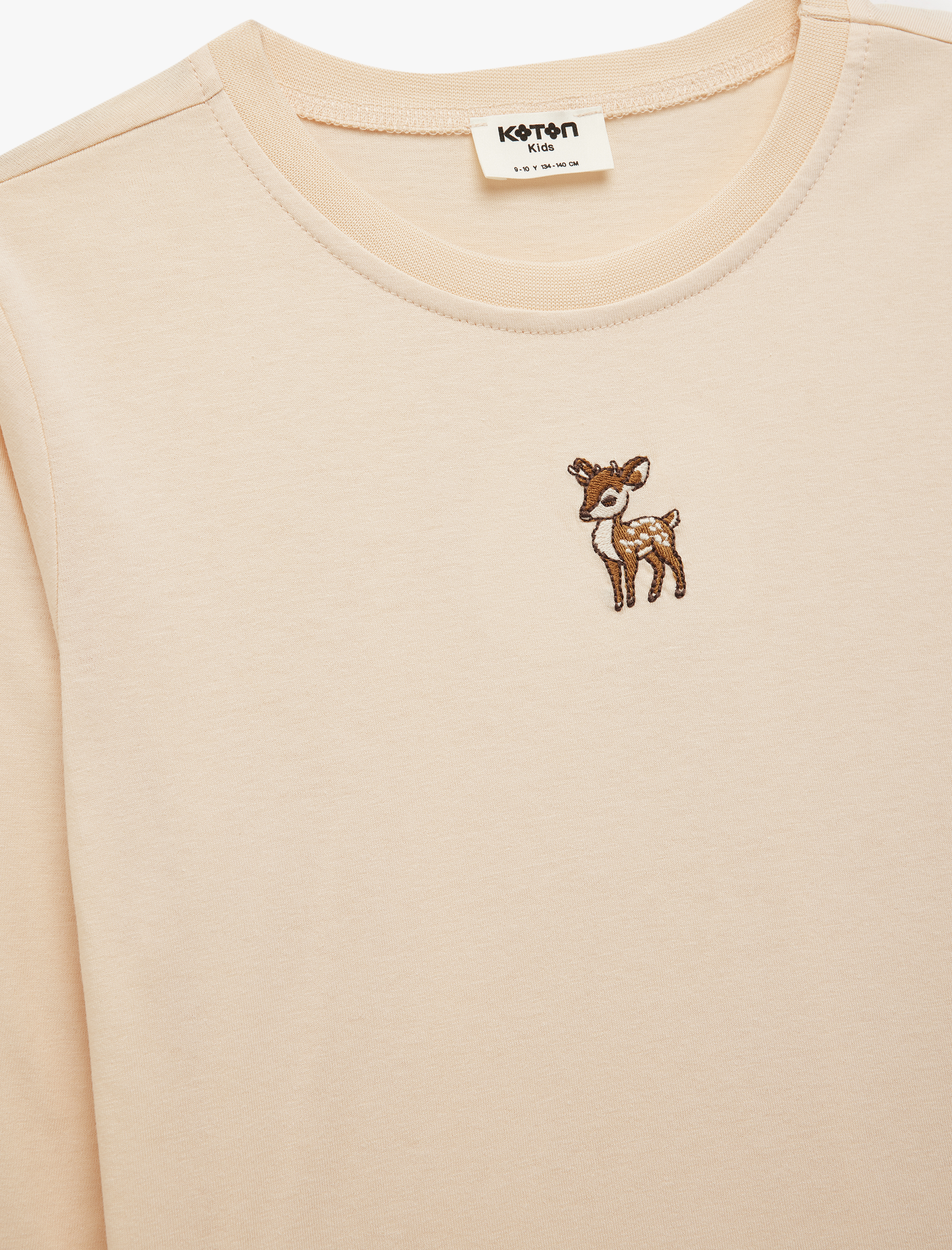  Kız Çocuk Uzun Kollu Bisiklet Yaka Nakışlı Pamuklu Tişört