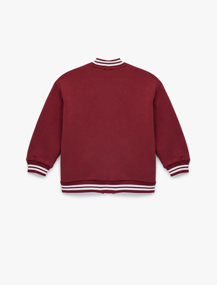 Kız Çocuk Uzun Kollu Bisiklet Yaka Nakış Detaylı Bomber Kolej Ceket