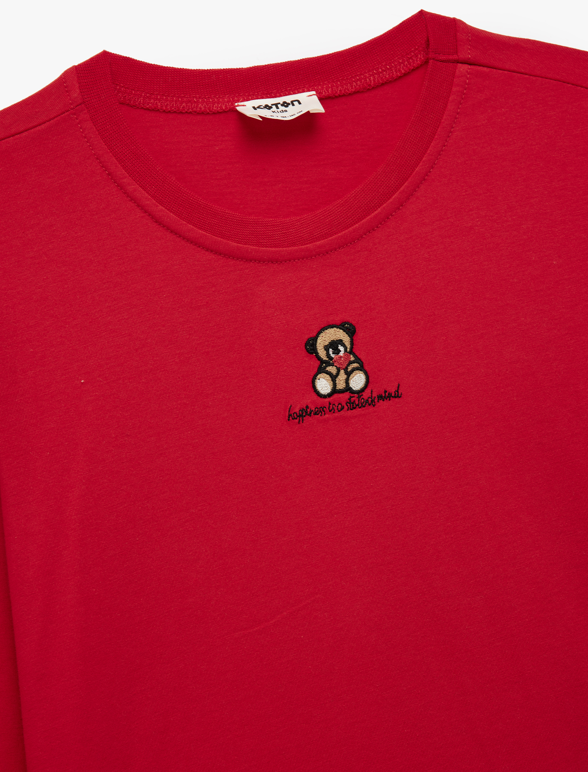  Kız Çocuk Uzun Kollu Bisiklet Yaka Nakış Detaylı Pamuklu Tişört