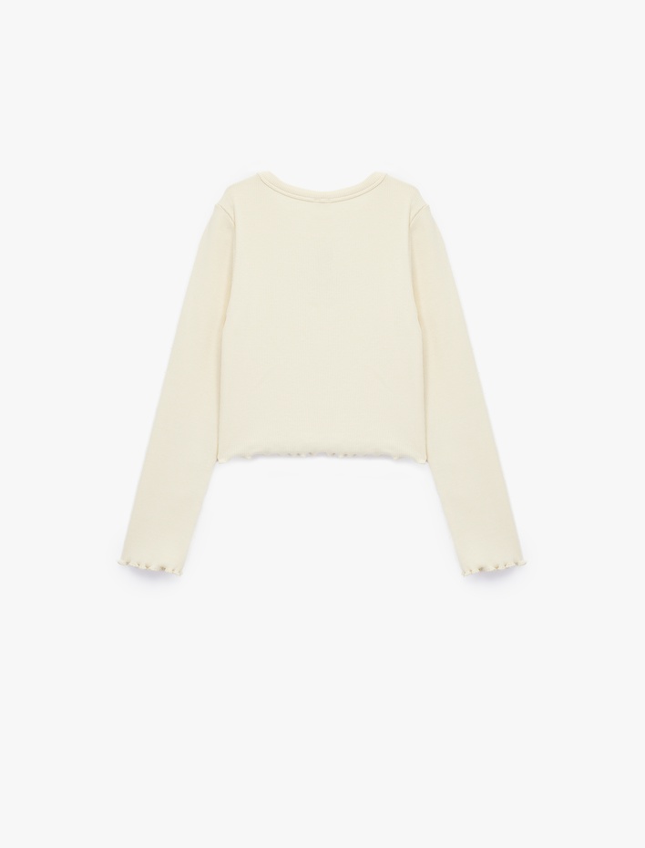 Kız Çocuk Uzun Kollu Bisiklet Yaka Ayıcık Nakışlı Pamuklu Tişört