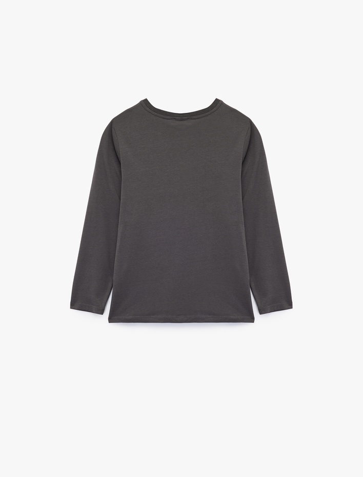 Kız Çocuk Uzun Kollu Bisiklet Yaka Kalp Baskılı Pamuklu Tişört