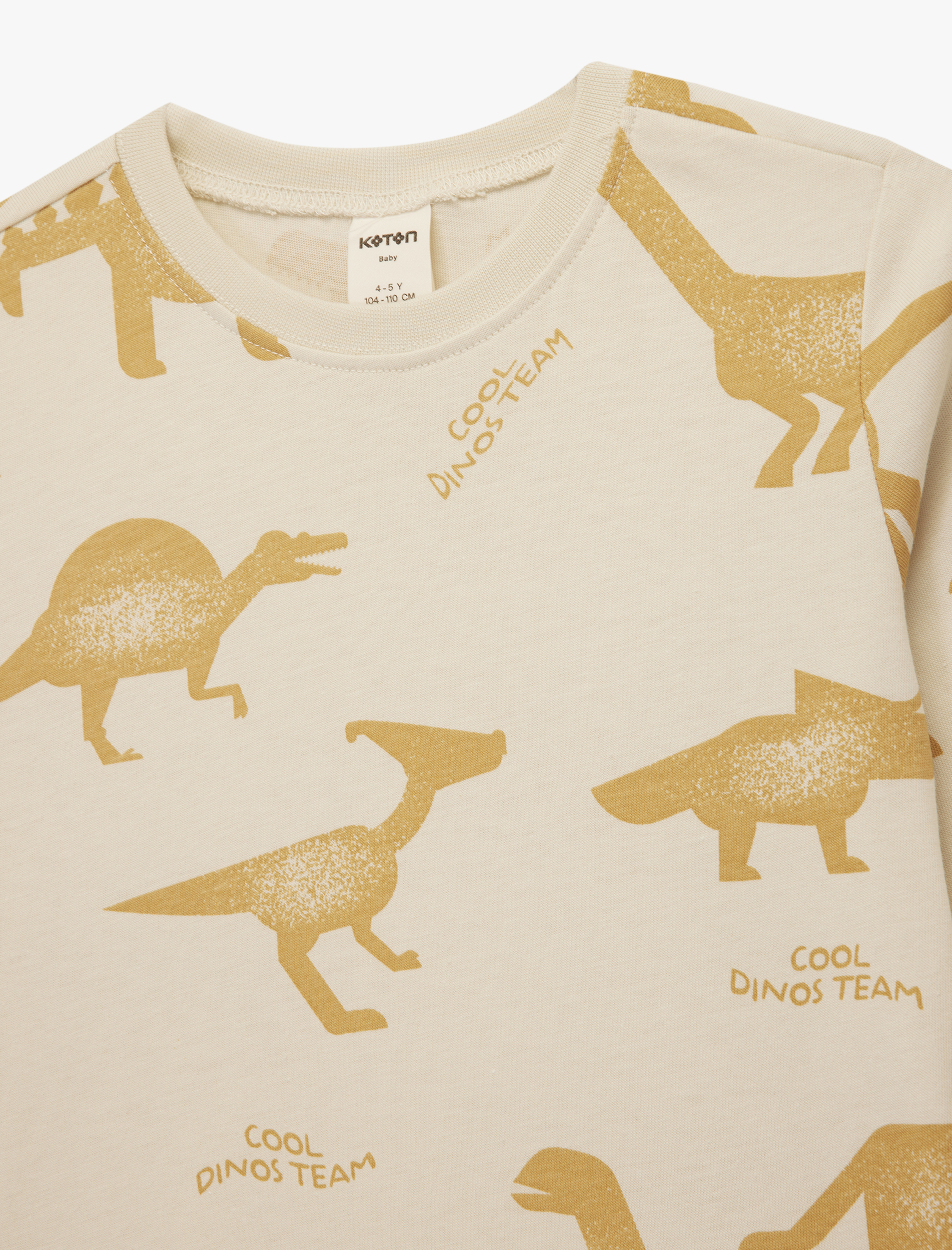  Erkek Bebek Uzun Kollu Bisiklet Yaka Dinozor Baskılı Pamuklu Tişört