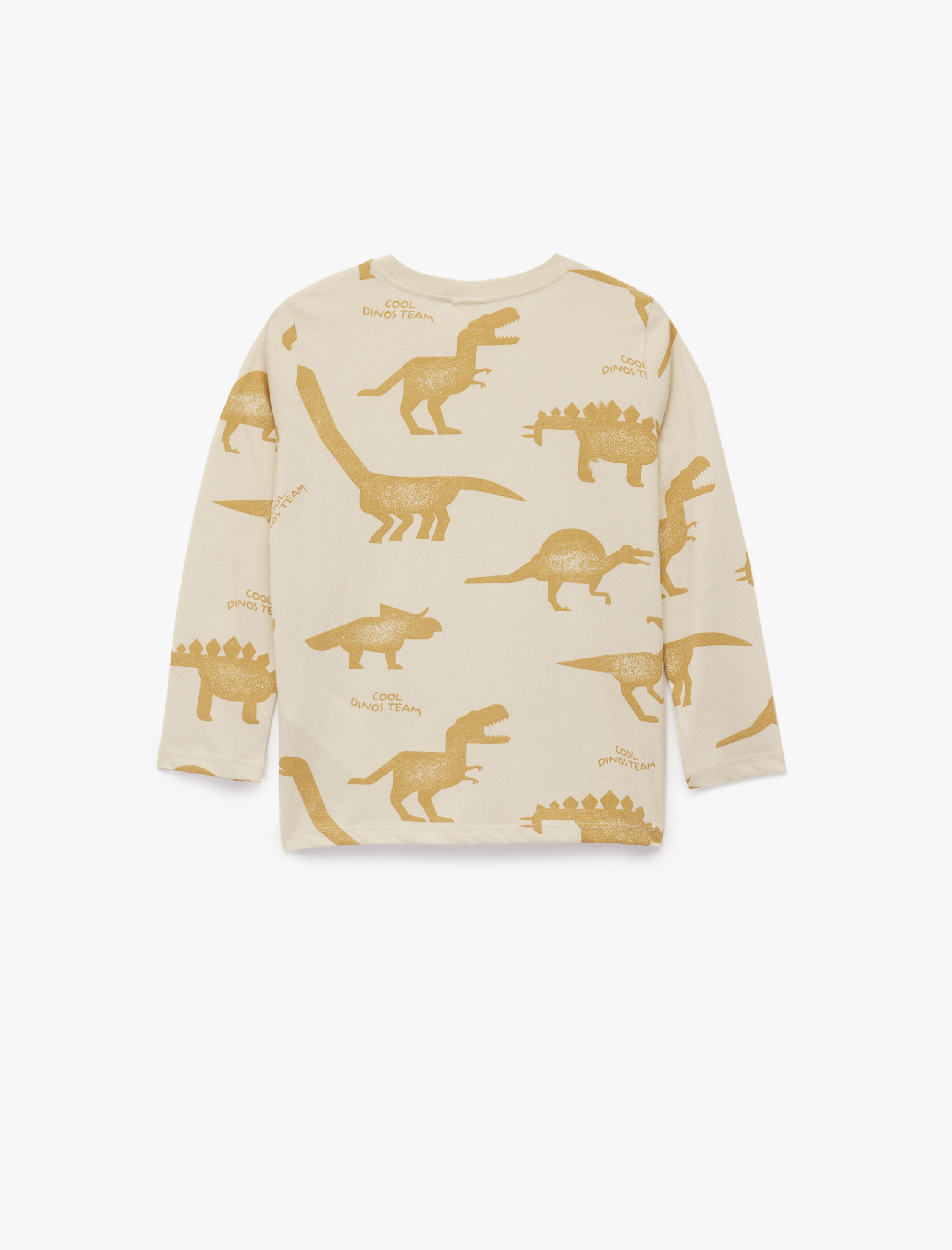  Erkek Bebek Uzun Kollu Bisiklet Yaka Dinozor Baskılı Pamuklu Tişört