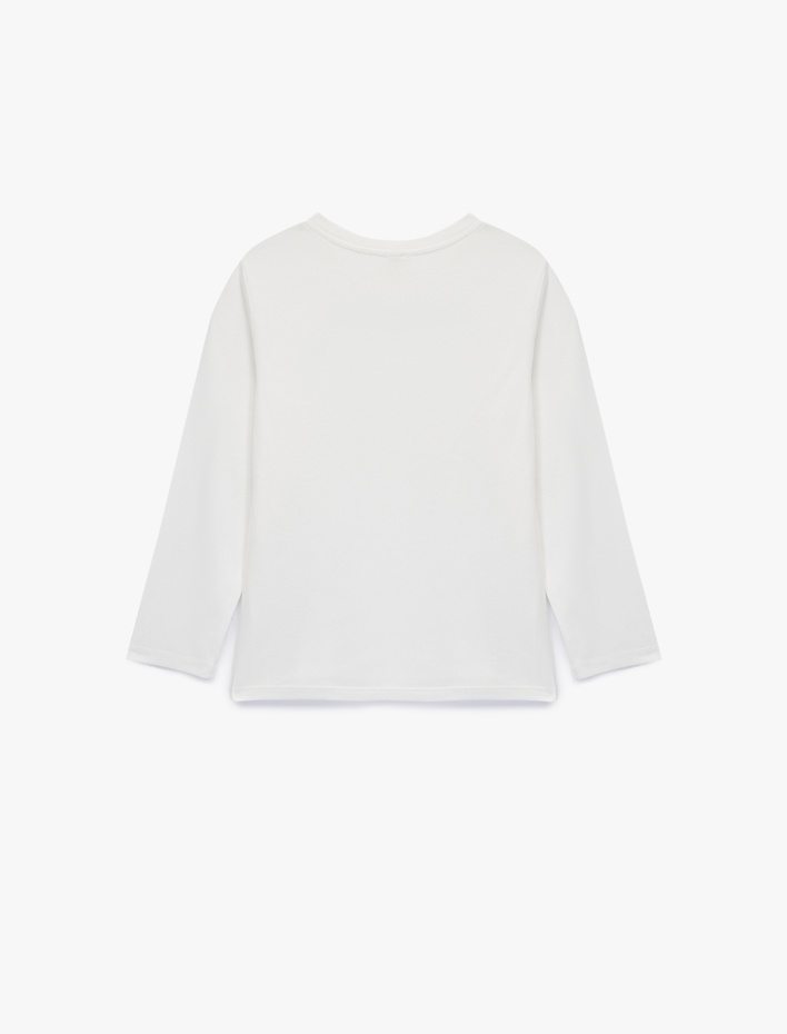 Kız Çocuk Pamuklu Uzun Kollu Bisiklet Yaka Nakışlı Tişört